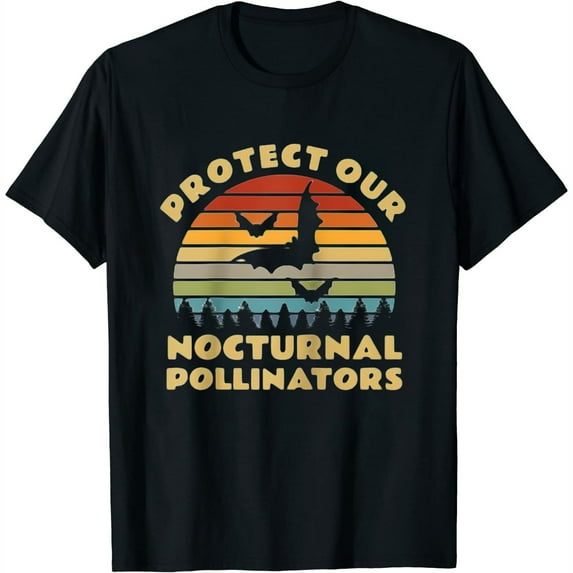 Womens Shirt Protect Our Nocturnal Pollinators Retro Bat Sunset Raglan Baseball Tee Black 4X-Large