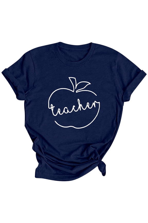 Womens Shirt Short Sleeve Letter Print Round Neck Fashion Outfits Womens Work Shirt,Navy,3XL