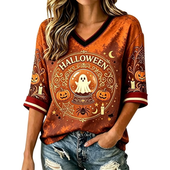 Womens Shirt Sleeve Tops Loose‑Fit V‑Neck Half‑Sleeve Prints Lightweight Fashion Outfits Clothes XXL