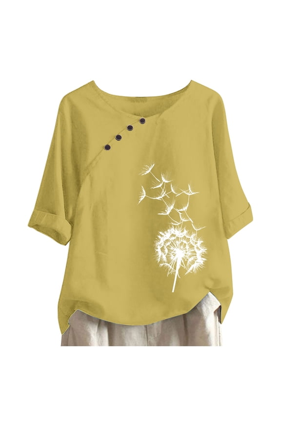 Womens Shirt V Neck Short Sleeve Printed Loose Fashion Rugby Shirt for Women,Yellow,XL