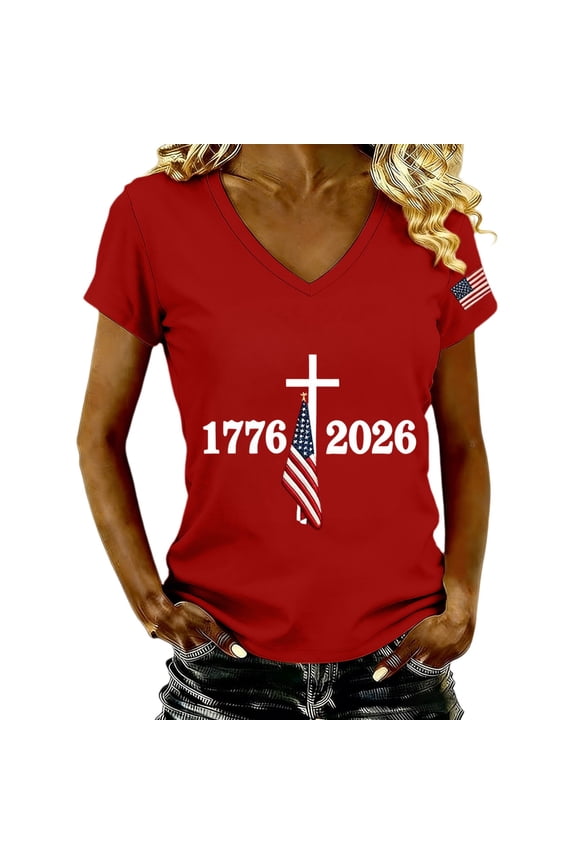Womens Shirts 250Th Anniversary Print V Neck T Shirt 250Th Anniversary Tshirt Patriotic Tee on Sale