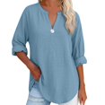thumbnail image 1 of Womens Shirts 3/4 Roll Up Sleeve Button Detail Loose Linen Blouses Oversized Tshirts for Women, 1 of 4