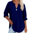 thumbnail image 1 of Womens Shirts 3/4 Roll Up Sleeve Button Detail Loose Linen Blouses Oversized Tshirts for Women, 1 of 4