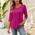 thumbnail image 1 of Womens Shirts 3/4 Sleeves Fashion Solid T-Shirt Women's Three Quarter Sleeve Blouse Round Neck Casual Pleated Tunic Tops, 1 of 4
