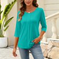 thumbnail image 1 of Womens Shirts 3/4 Sleeves Fashion Solid T-Shirt Women's Three Quarter Sleeve Blouse Round Neck Casual Pleated Tunic Tops, 1 of 4