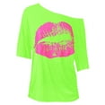 thumbnail image 1 of Womens Shirts 80S Lip Print Off Shoulder Mid Sleeve Summer Tshirts Shirts for Women Green 3Xl, 1 of 3