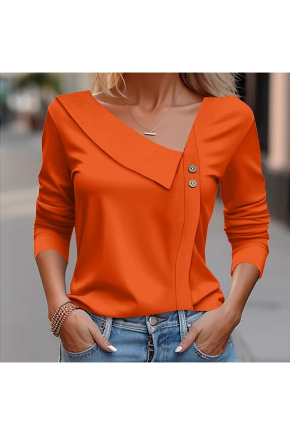 Womens Shirts Asymmetrical Neck Tops for Women Long Sleeve Button Collared V Neck Blouses 2026 Fashion Work Casual Dressy Shirts Womens Fashion Top Shirts
