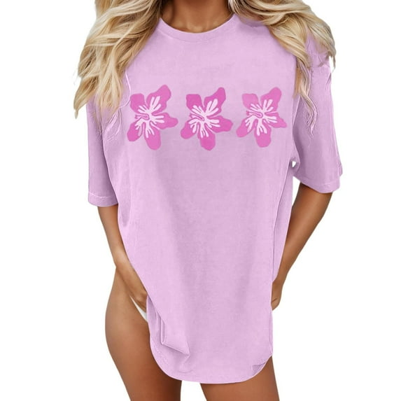 Womens Shirts Beach Oversized Graphic Vintage Baggy Summer Vacation Tees Women's Tops Light Pink XL