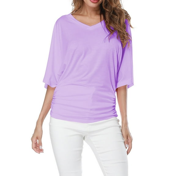 Womens Shirts Blouse Summer Large Size Loose Sleeve V-neck Short-sleeved T-shirt Top
