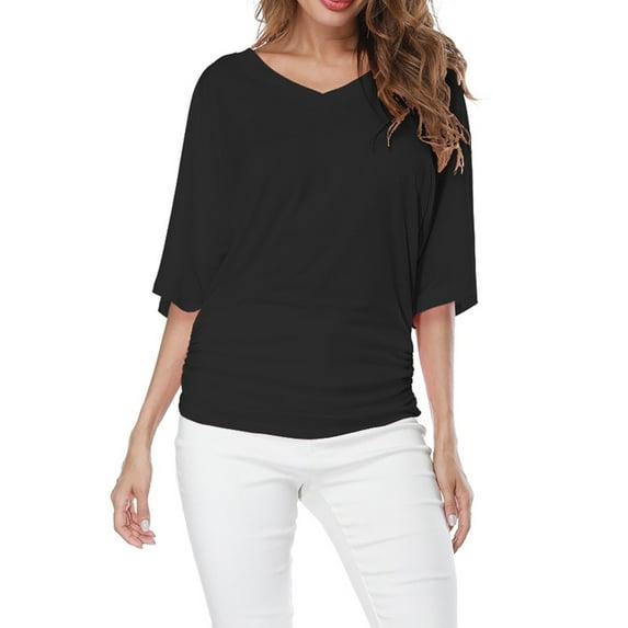 Womens Shirts Blouse Summer Large Size Loose Sleeve V-neck Short-sleeved T-shirt Top