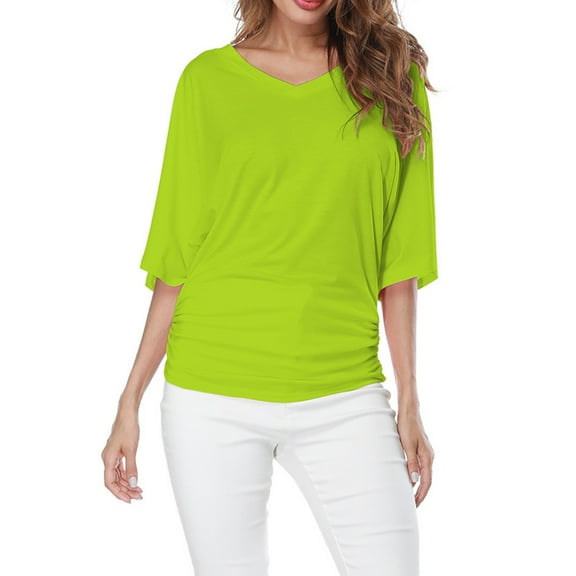 Womens Shirts Blouse Summer Large Size Loose Sleeve V-neck Short-sleeved T-shirt Top