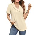 thumbnail image 1 of Womens Shirts Blouse Summer Women's Top Casual Short Sleeved Solid V-neck Lapel Top T-shirt, 1 of 7