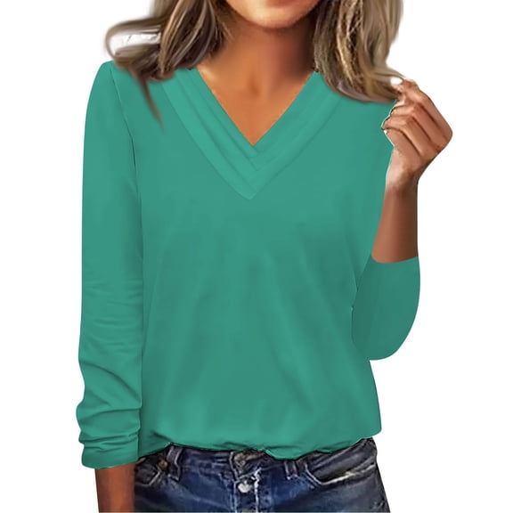 Womens Shirts Blouse Women Fashion Solid Color Multi-layer V-neck Autumn Long Sleeve Hoodie Top