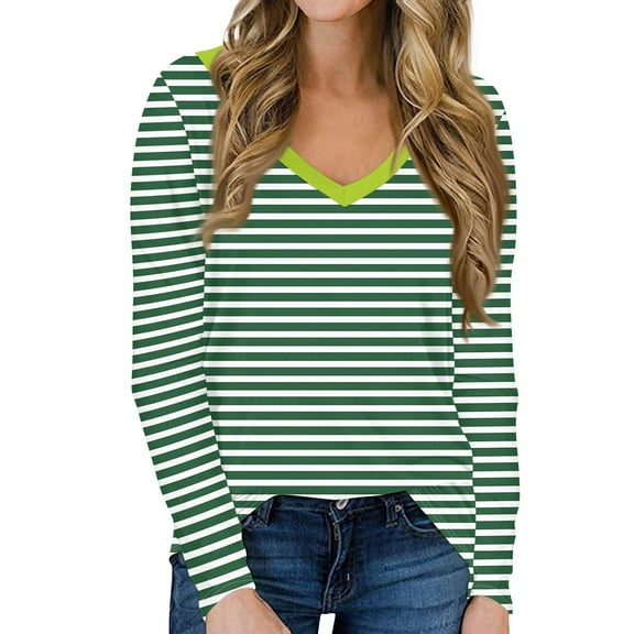 Womens Shirts Blouse Women's Casual Long Sleeved V Neck Geometry Printed T-shirt Top Pullover