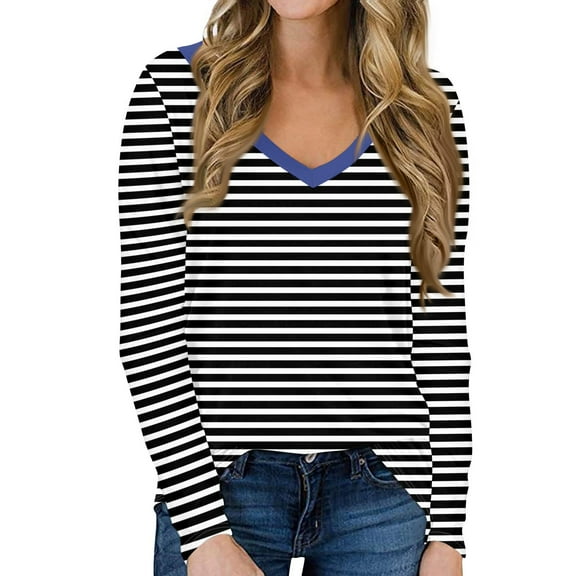 Womens Shirts Blouse Women's Casual Long Sleeved V Neck Geometry Printed T-shirt Top Pullover