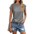 thumbnail image 1 of Womens Shirts Blouse Women's Casual Loose Fitting Solid Color T-shirt Round Neck Pullover Short Sleeved Top, 1 of 7