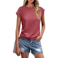 thumbnail image 1 of Womens Shirts Blouse Women's Casual Loose Fitting Solid Color T-shirt Round Neck Pullover Short Sleeved Top, 1 of 7