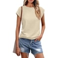 thumbnail image 1 of Womens Shirts Blouse Women's Casual Loose Fitting Solid Color T-shirt Round Neck Pullover Short Sleeved Top, 1 of 7
