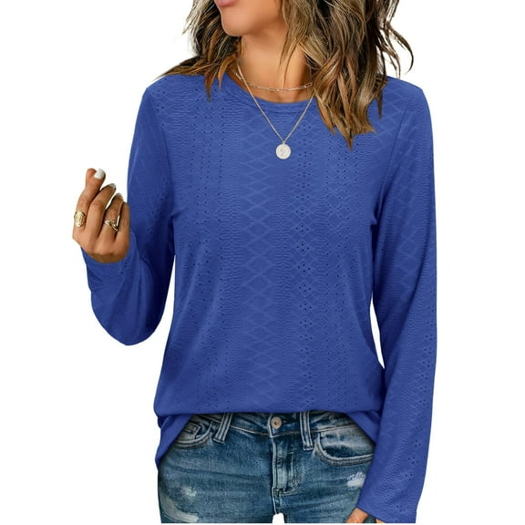 Womens Shirts Blouse Women's Fashion Casual Long Sleeve Round Neck T-Shirt Top