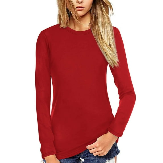 Womens Shirts Blouse Women's Fashion Casual Long Sleeve Solid Color Round Neck Pullover Top Blouse