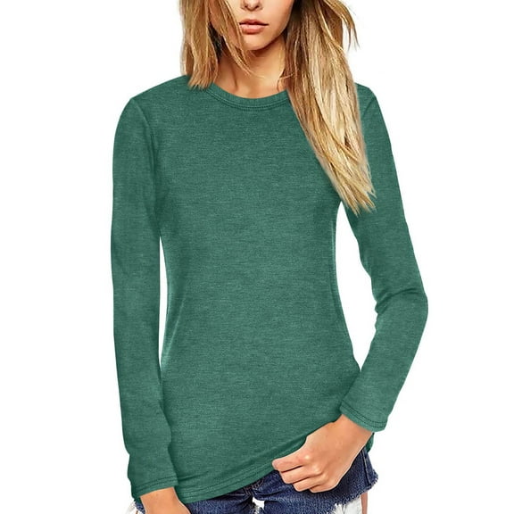 Womens Shirts Blouse Women's Fashion Casual Long Sleeve Solid Color Round Neck Pullover Top Blouse