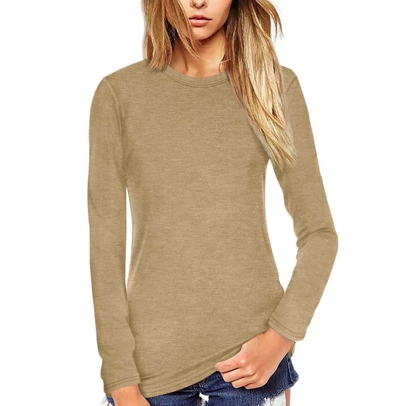 Womens Shirts Blouse Women's Fashion Casual Long Sleeve Solid Color Round Neck Pullover Top Blouse