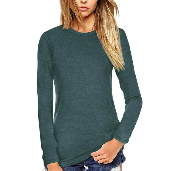 Womens Shirts Blouse Women's Fashion Casual Long Sleeve Solid Color Round Neck Pullover Top Blouse