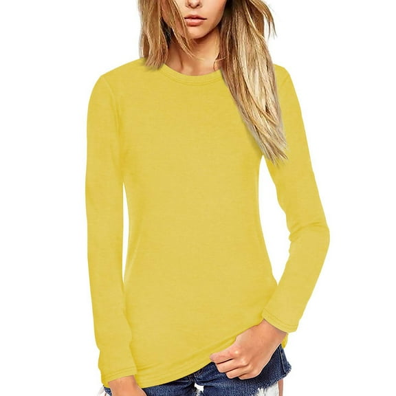 Womens Shirts Blouse Women's Fashion Casual Long Sleeve Solid Color Round Neck Pullover Top Blouse