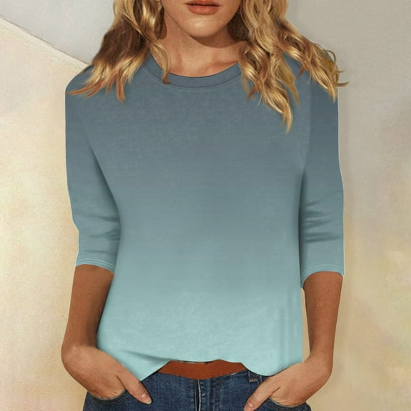 Womens Shirts Blouse Women's Fashion Casual Round Neck 3/4 Sleeve Loose Printed T-Shirt Ladies Top