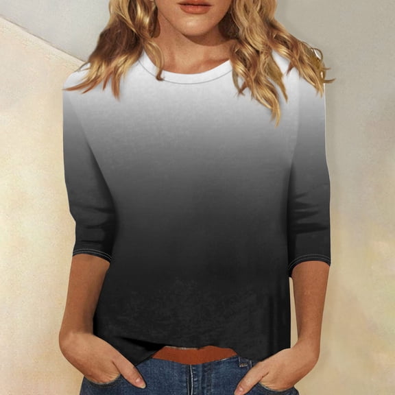 Womens Shirts Blouse Women's Fashion Casual Round Neck 3/4 Sleeve Loose Printed T-Shirt Ladies Top