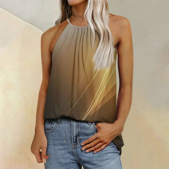 Womens Shirts Blouse Women's Fashion Casual Sleeveless Printed Adjustable Straps Vest T-Shirt Top