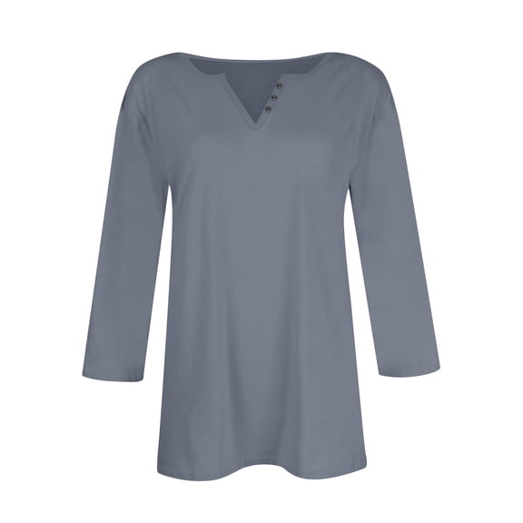 Womens Shirts Blouse Women's Fashion Casual Solid Colour V-Neck Button Up 3/4 Sleeve T-Shirt Top