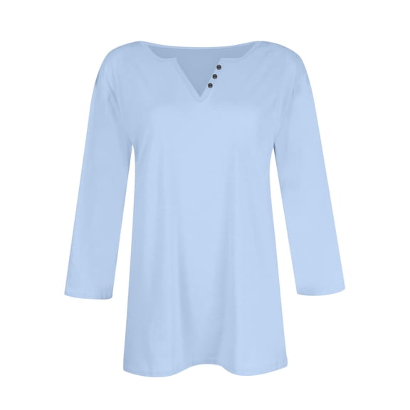 Womens Shirts Blouse Women's Fashion Casual Solid Colour V-Neck Button Up 3/4 Sleeve T-Shirt Top