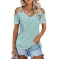 thumbnail image 1 of Womens Shirts Blouse Women's Fashion Casual V-Neck Hollow Out Double Shoulder Strapless T-Shirt Top, 1 of 6