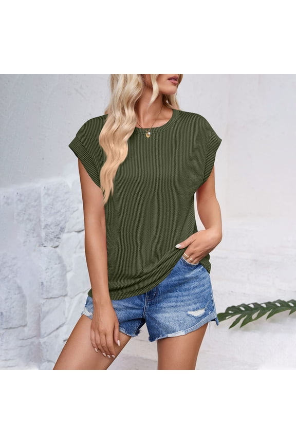 Womens Shirts Blouse Women's Fashion Casual Wave Stripe Loose Short Sleeve T-Shirt Vest Top