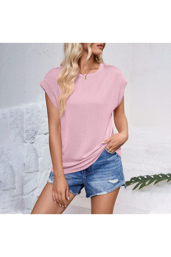 Womens Shirts Blouse Women's Fashion Casual Wave Stripe Loose Short Sleeve T-Shirt Vest Top