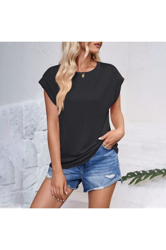 Womens Shirts Blouse Women's Fashion Casual Wave Stripe Loose Short Sleeve T-Shirt Vest Top