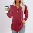 thumbnail image 1 of Womens Shirts Blouse Women's Fashion Hem Split Casual Striped Plaid Printed Round Neck Long Sleeve Top, 1 of 5