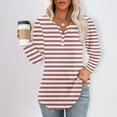 thumbnail image 1 of Womens Shirts Blouse Women's Fashion Hem Split Casual Striped Plaid Printed Round Neck Long Sleeve Top, 1 of 5