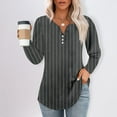 thumbnail image 1 of Womens Shirts Blouse Women's Fashion Hem Split Casual Striped Plaid Printed Round Neck Long Sleeve Top, 1 of 5