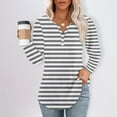 thumbnail image 1 of Womens Shirts Blouse Women's Fashion Hem Split Casual Striped Plaid Printed Round Neck Long Sleeve Top, 1 of 5