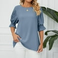 thumbnail image 1 of Womens Shirts Blouse Women's Fashion Solid Colour Round Neck Ruffle Princess Sleeve Loose Chiffon Top, 1 of 6