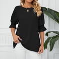 thumbnail image 1 of Womens Shirts Blouse Women's Fashion Solid Colour Round Neck Ruffle Princess Sleeve Loose Chiffon Top, 1 of 6