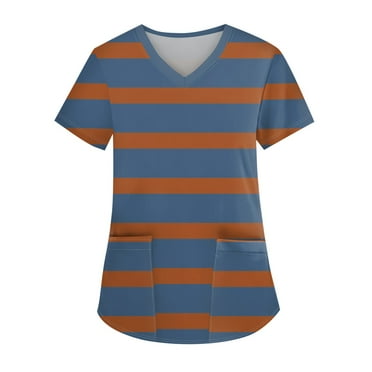 Womens Shirts Blouse Women's Fashion V-neck Short Sleeve Workwear With Pockets Printed Tops