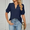 thumbnail image 1 of Womens Shirts Blouse Women's Fashion V-neck Solid Colour T-shirt Hollow Bubble Sleeve Loose Top, 1 of 6