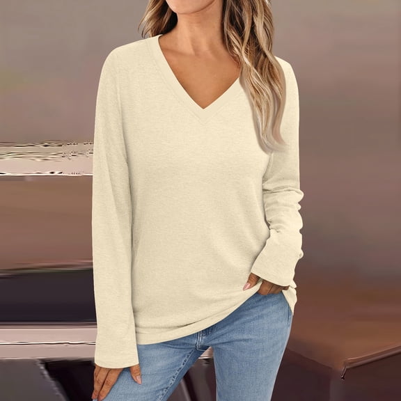 Womens Shirts Blouse Women's Fashion Vintage Color Matching Long Sleeve V-neck Top T-shirt