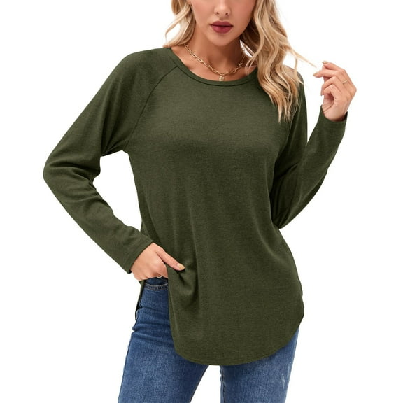 Womens Shirts Blouse Women's Long Sleeve Shirts Fall Winter Casual Fashion Tunic Tops Crewneck Basic Loose T Shirt