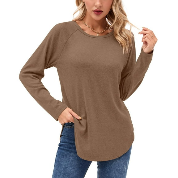Womens Shirts Blouse Women's Long Sleeve Shirts Fall Winter Casual Fashion Tunic Tops Crewneck Basic Loose T Shirt