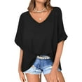 thumbnail image 1 of Womens Shirts Blouse Women's Oversized Monochromatic Quarter Sleeved V-neck Sports Shirt Casual Loose Pullover T-shirt Top, 1 of 6