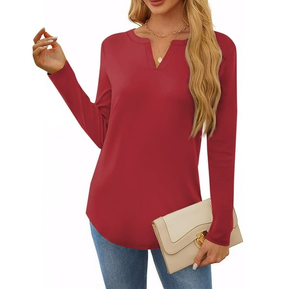 Womens Shirts Blouse Women's T Shirt Tee Solid Color Long Sleeve Daily Weekend Fashion Basic V Neck Regular Top